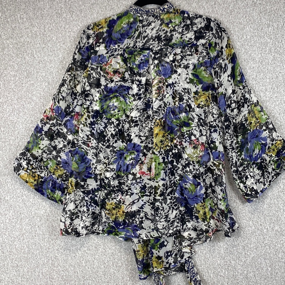 Elizabeth & James silk cardigan blouse S floral single button roll tabs pin tuck - Picture 11 of 12